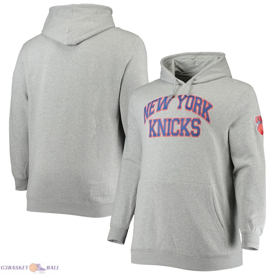 Men's New York Knicks Mitchell & Ness Heathered Gray Hardwood Classics Big & Tall Throwback Pullover Hoodie