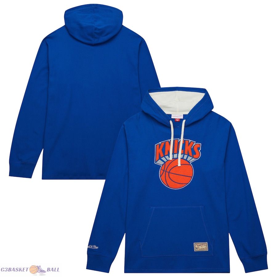 Men's New York Knicks Mitchell & Ness Blue Hardwood Classics Lightweight Thermal Pullover Hoodie