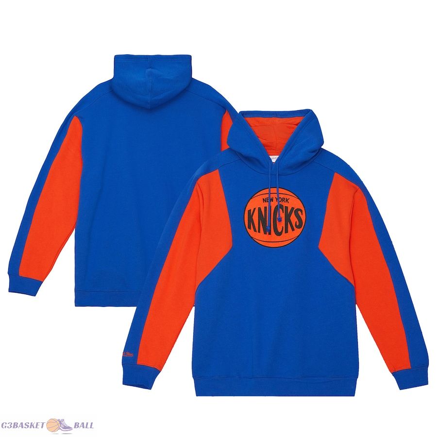 Men's New York Knicks Mitchell & Ness Blue Color Block 2.0 Fleece Pullover Hoodie