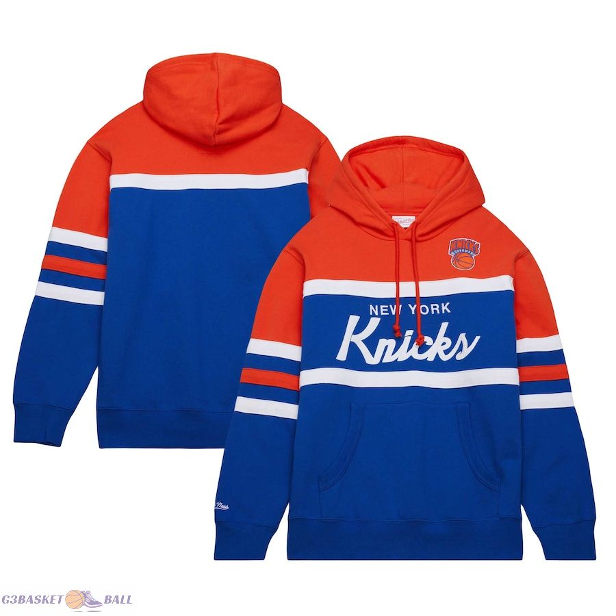 Men's New York Knicks Mitchell & Ness Blue Big & Tall Hardwood Classics Head Coach Pullover Hoodie