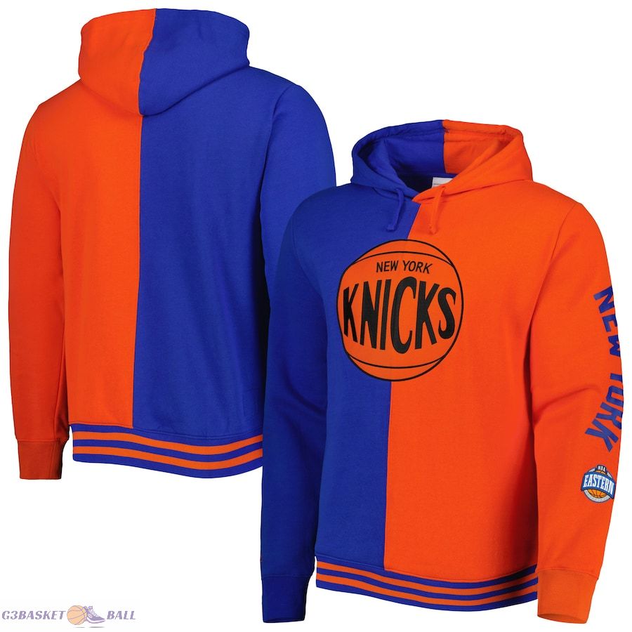 Men's New York Knicks Mitchell & Ness Blue/Orange Hardwood Classics Split Pullover Hoodie