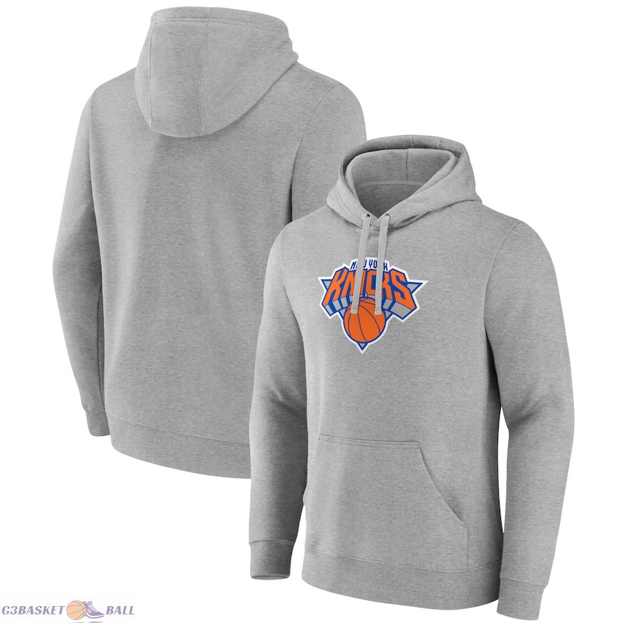 Men's New York Knicks Heather Gray Logo Pullover Hoodie