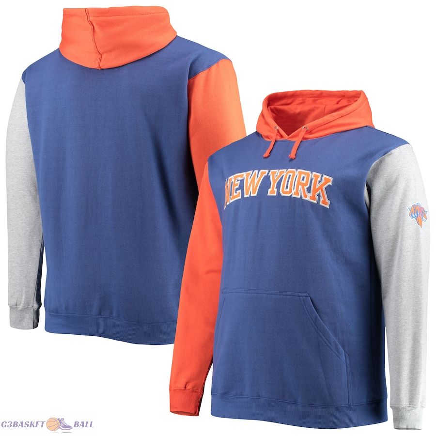 Men's New York Knicks Fanatics Royal/Orange Big & Tall Double Contrast Pullover Hoodie