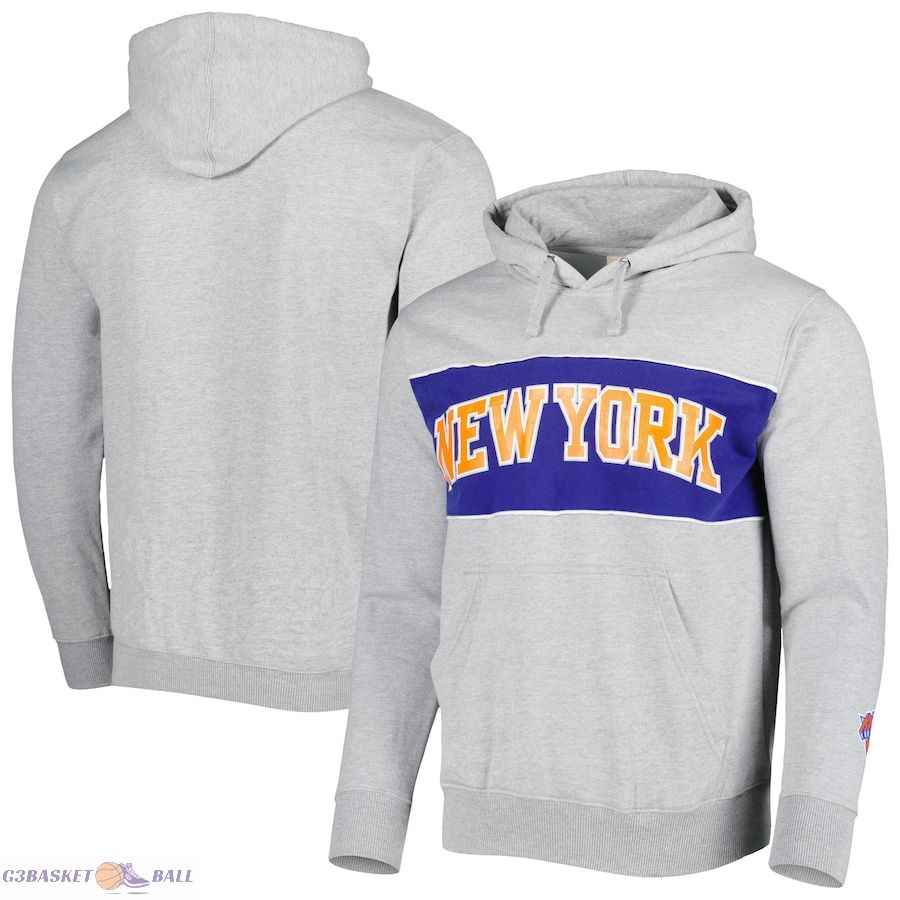 Men's New York Knicks Fanatics Heather Gray Wordmark French Terry Pullover Hoodie