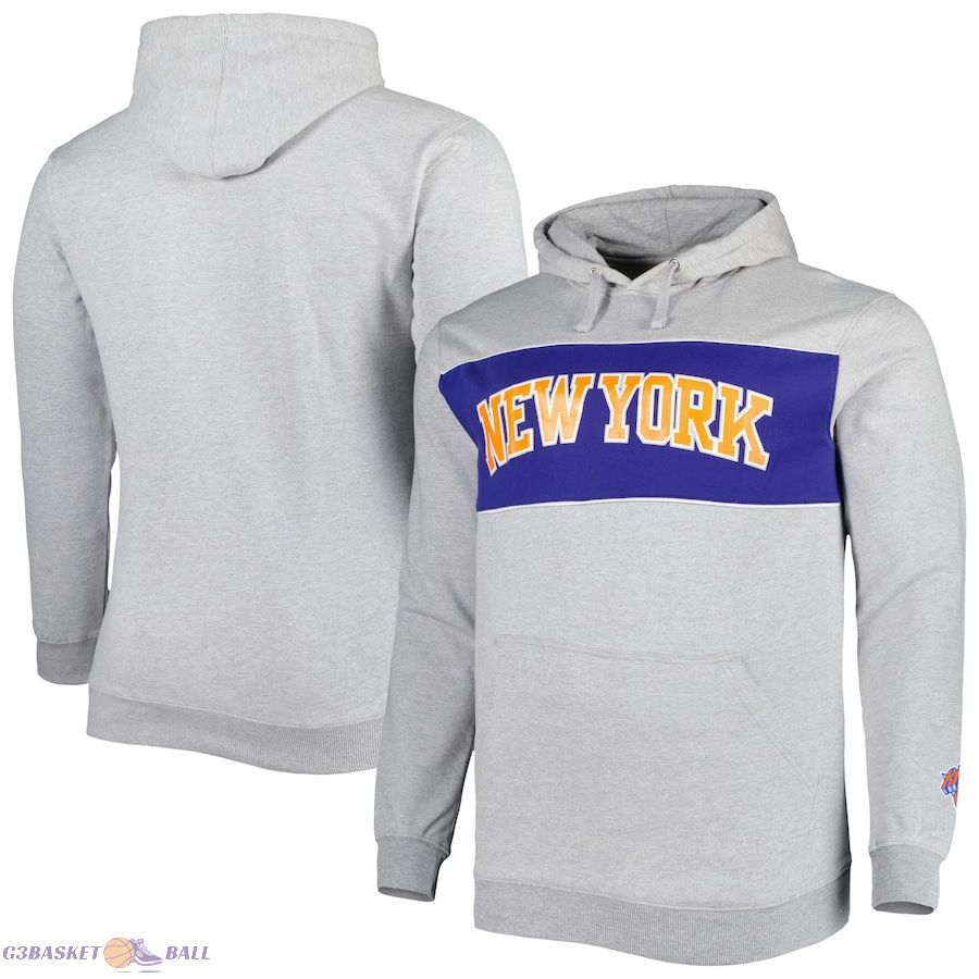 Men's New York Knicks Fanatics Heather Gray Big & Tall Wordmark Pullover Hoodie