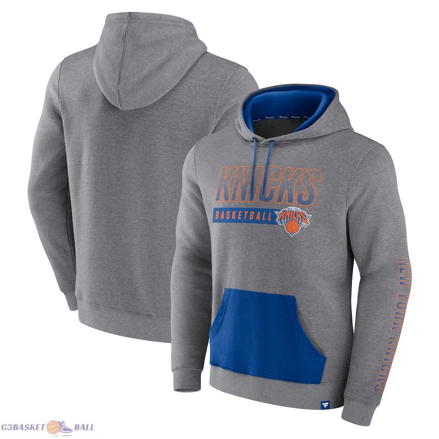 Men's New York Knicks Fanatics Heathered Gray Off The Bench Color Block Pullover Hoodie