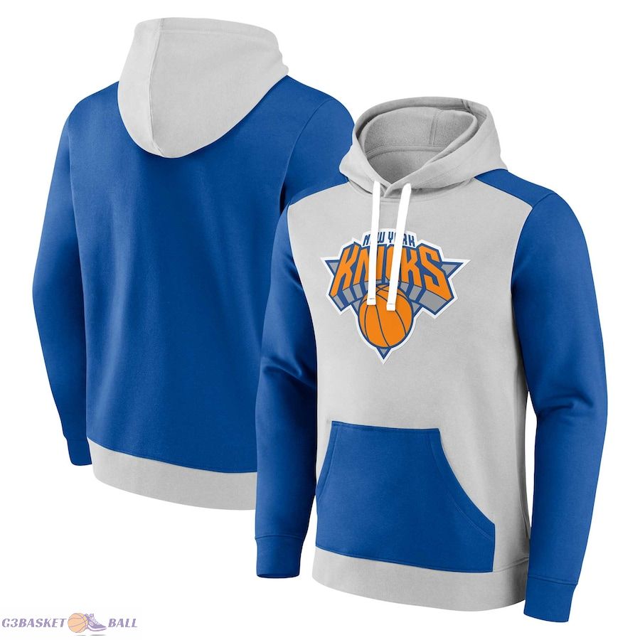 Men's New York Knicks Fanatics Gray/Blue Arctic Colorblock Pullover Hoodie