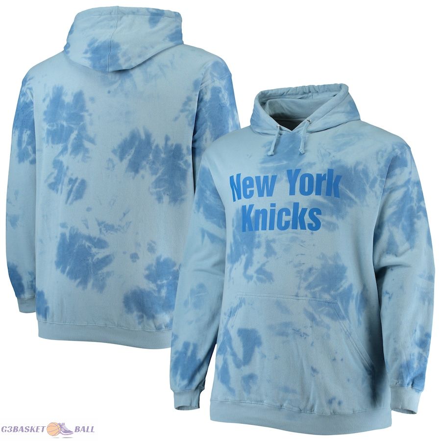 Men's New York Knicks Fanatics Blue Big & Tall Wordmark Cloud Dye Pullover Hoodie