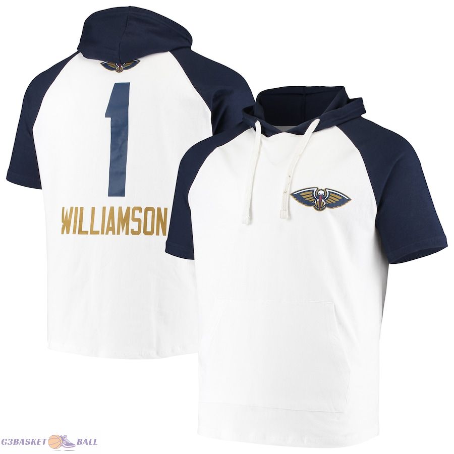 Men's New Orleans Pelicans Zion Williamson White/Navy Player Raglan Pullover Hoodie