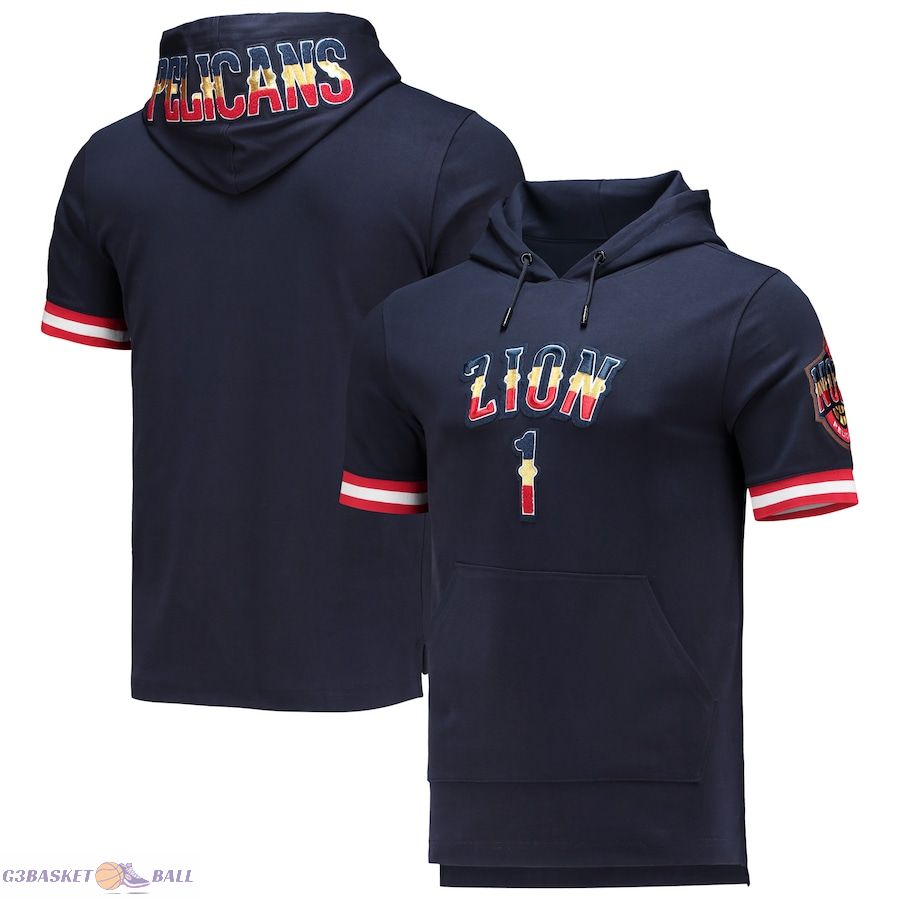 Men's New Orleans Pelicans Zion Williamson Pro Standard Navy Name & Number Short Sleeve Pullover Hoodie