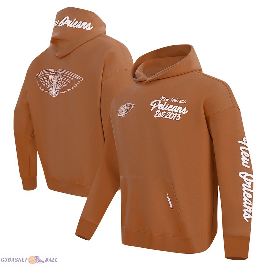 Men's New Orleans Pelicans Pro Standard Brown Paint the City Drop Shoulder Pullover Hoodie