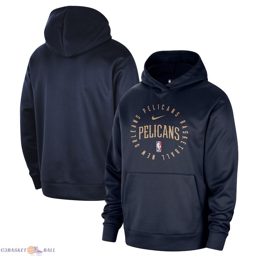 Men's New Orleans Pelicans Nike Navy 2024/25 Spotlight On-Court Practice Performance Pullover Hoodie