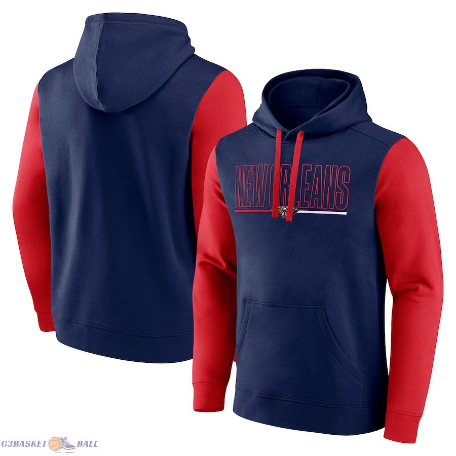 Men's New Orleans Pelicans Navy Outline Colorblock Pullover Hoodie