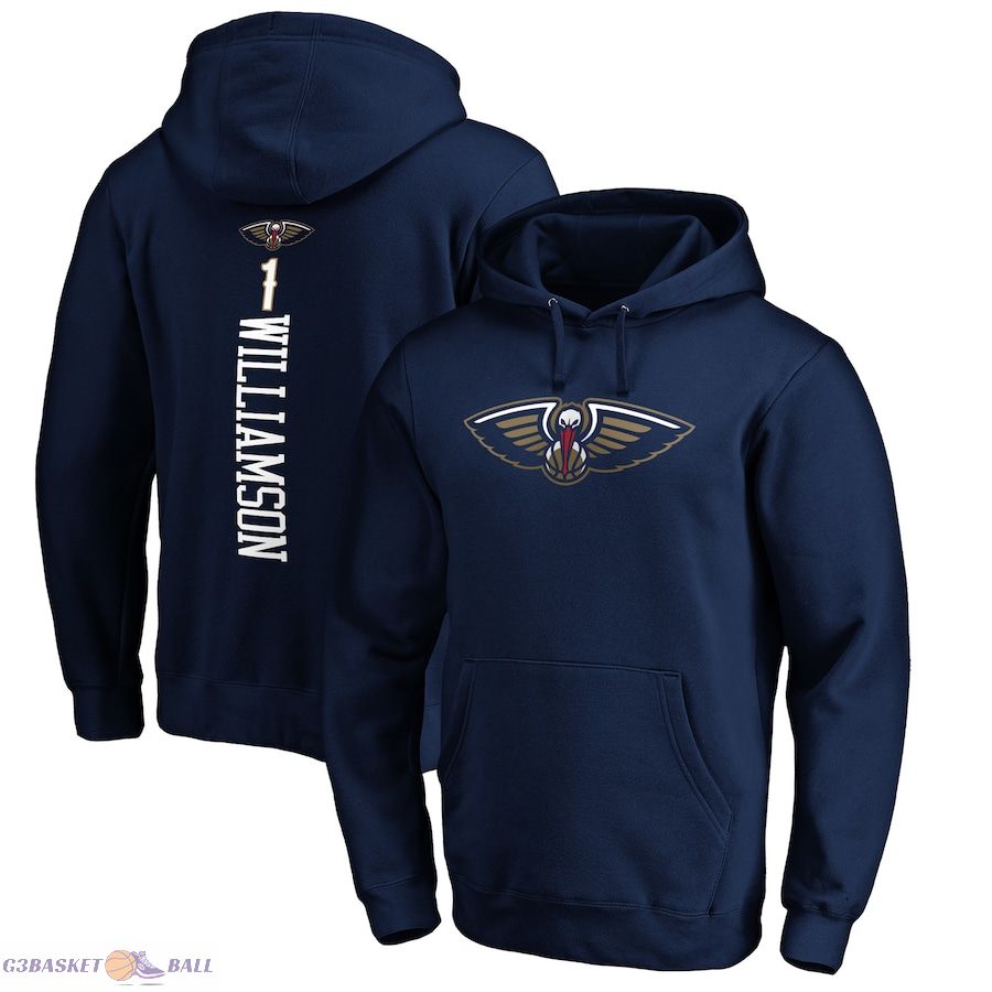 Men's New Orleans Pelicans Zion Williamson Fanatics Navy Playmaker Name & Number Fitted Pullover Hoodie