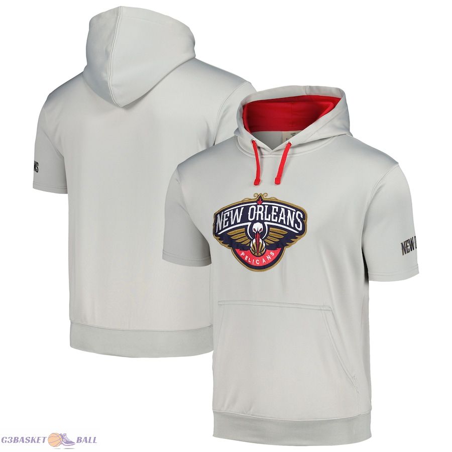 Men's New Orleans Pelicans Fanatics Silver/Red Short Sleeve Pullover Hoodie