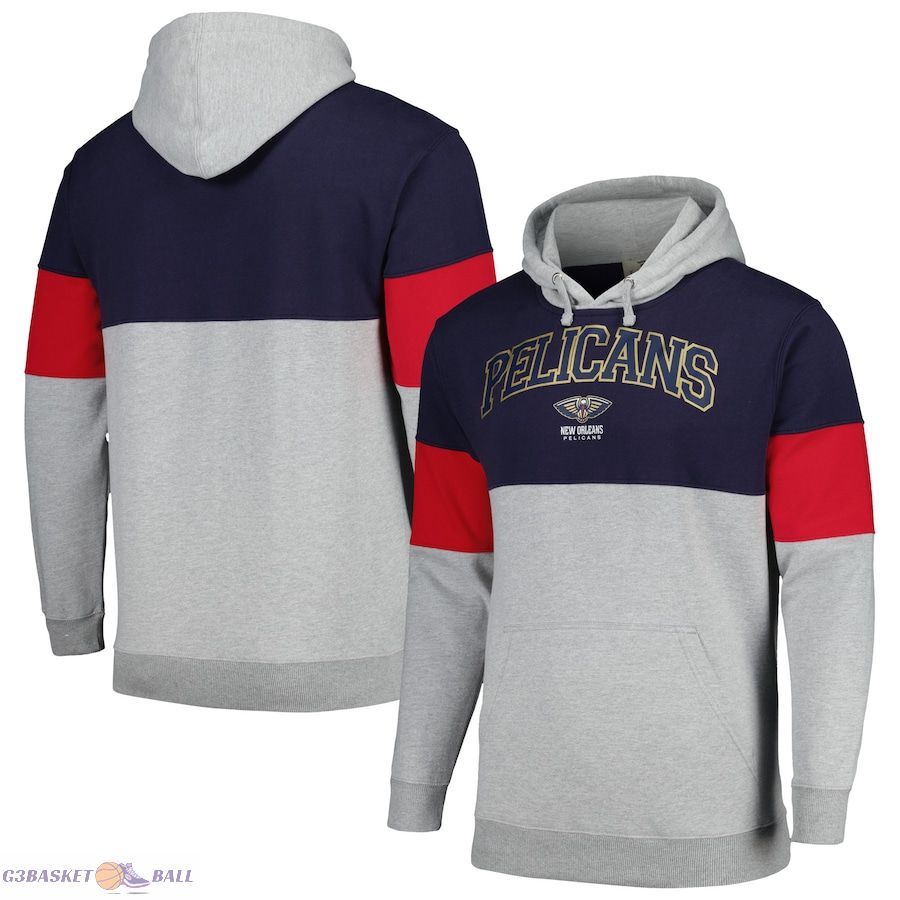 Men's New Orleans Pelicans Fanatics Navy Contrast Pieced Pullover Hoodie