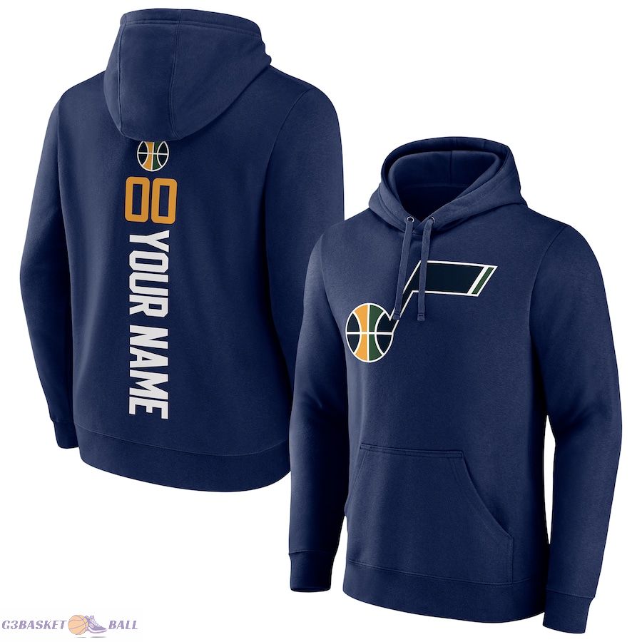 Men's Utah Jazz Navy Playmaker Personalized Name & Number Pullover Hoodie