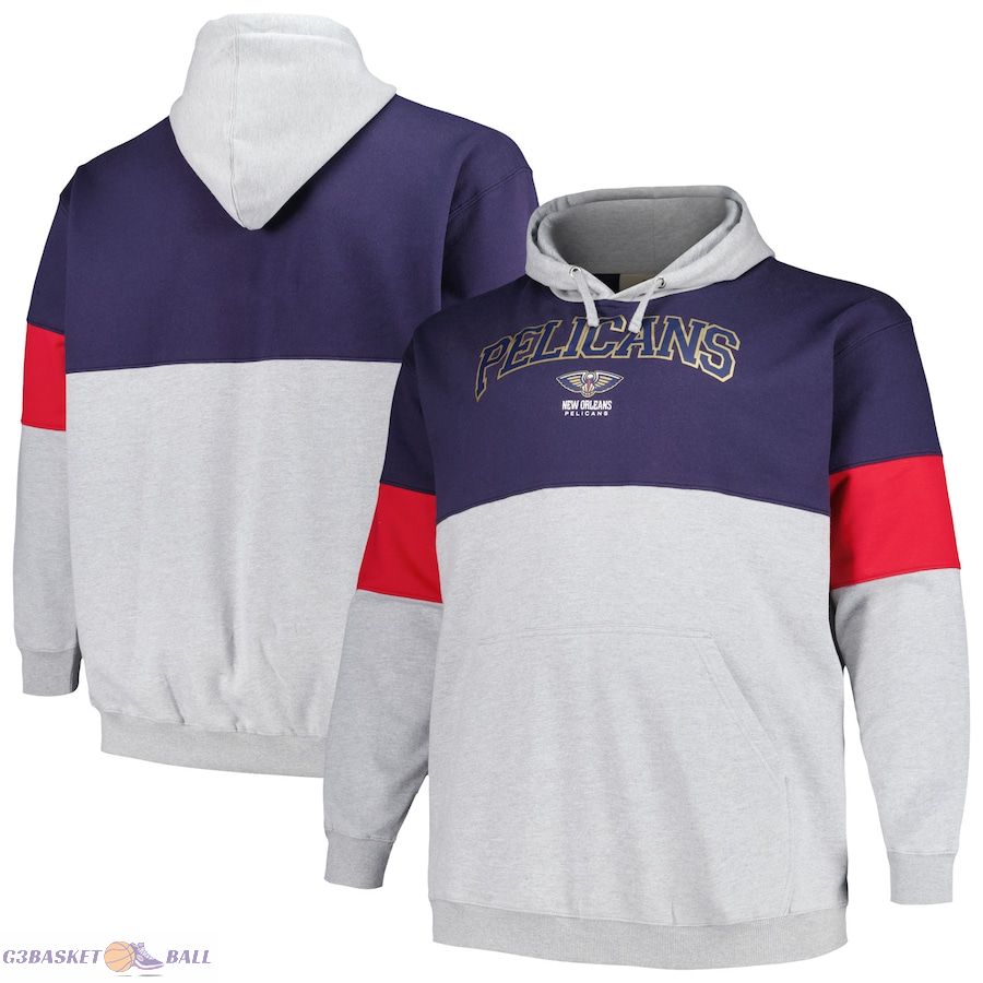 Men's New Orleans Pelicans Fanatics Navy/Red Big & Tall Pullover Hoodie