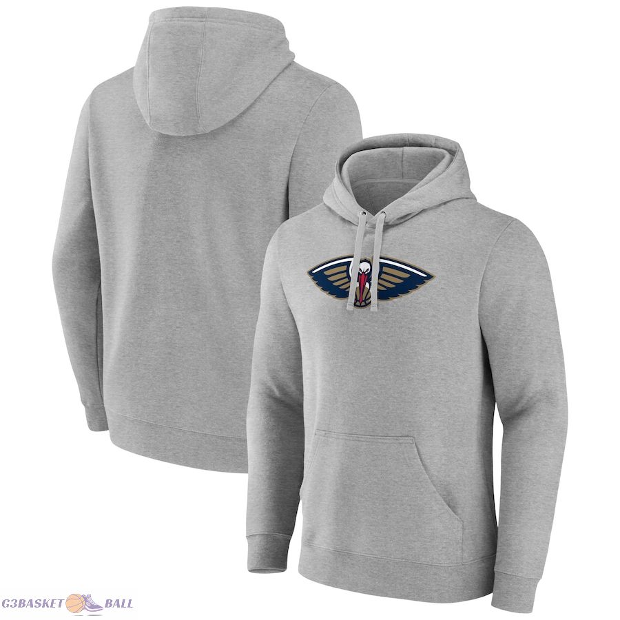 Men's New Orleans Pelicans Fanatics Heather Gray Primary Logo Pullover Hoodie