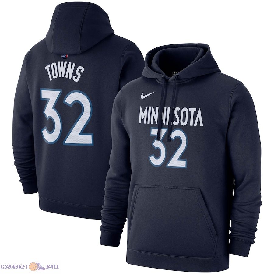 Men's Minnesota Timberwolves Karl-Anthony Towns Nike Navy 2019/20 Name & Number Pullover Hoodie