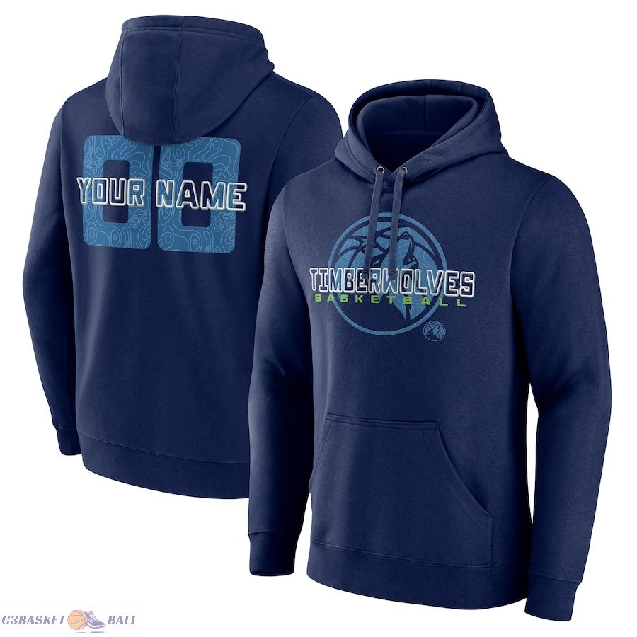 Men's Minnesota Timberwolves Navy Stellar Personalized Name & Number Pullover Hoodie