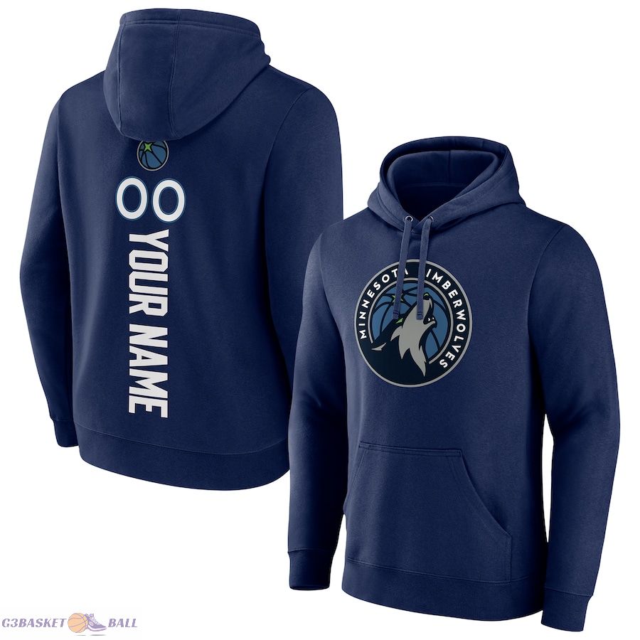 Men's Minnesota Timberwolves Navy Playmaker Personalized Name & Number Pullover Hoodie