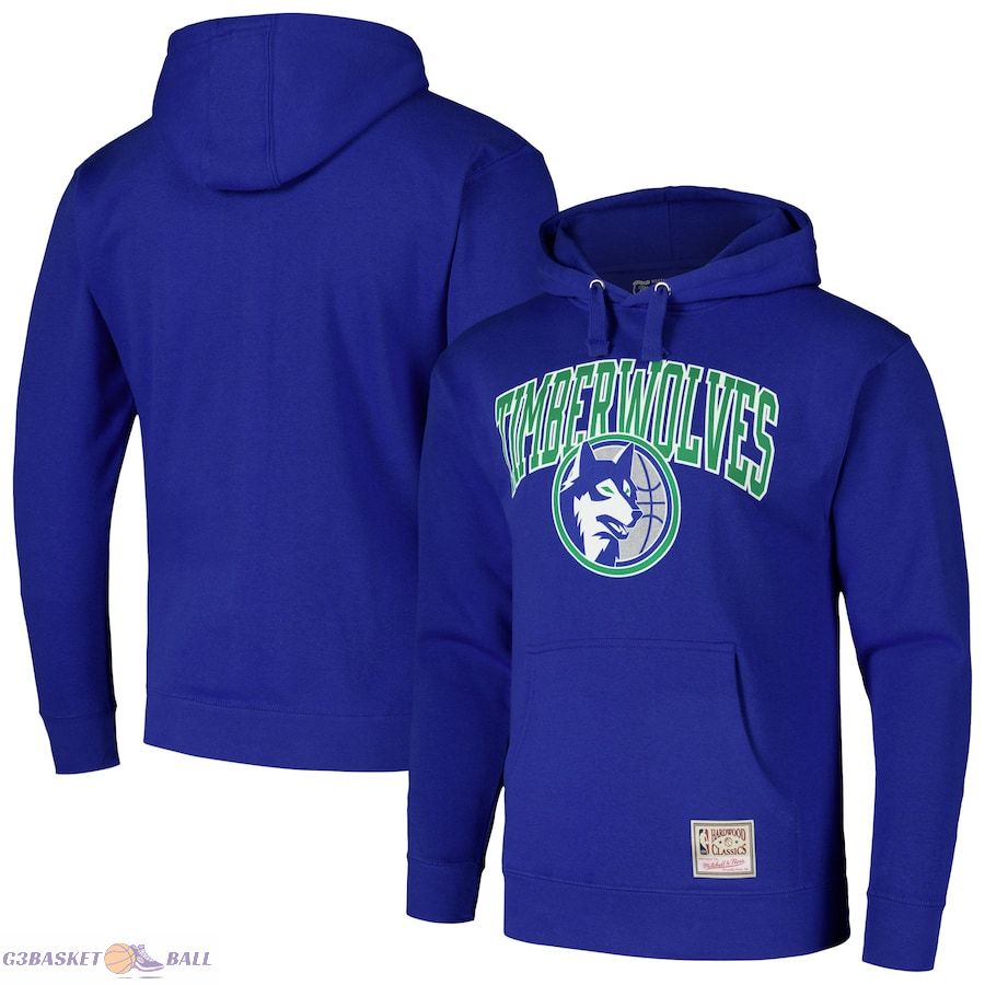 Men's Minnesota Timberwolves Mitchell & Ness Blue Hardwood Classics Vintage Logo Pullover Hoodie