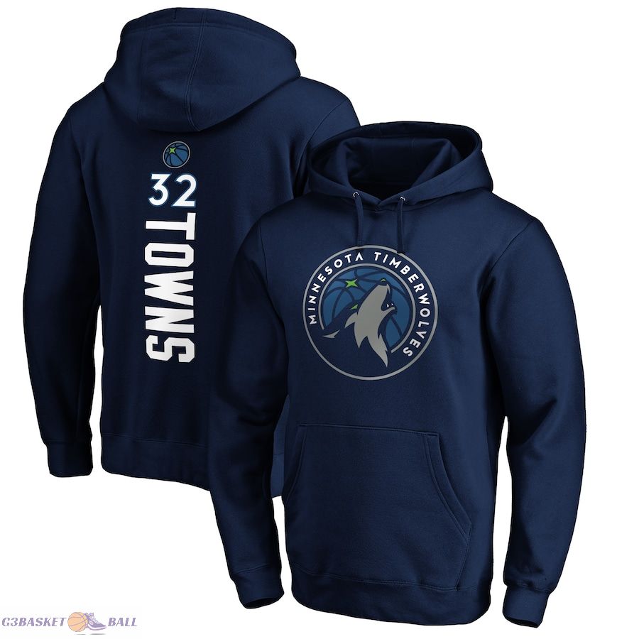 Men's Minnesota Timberwolves Karl-Anthony Towns Navy Playmaker Name & Number Pullover Hoodie