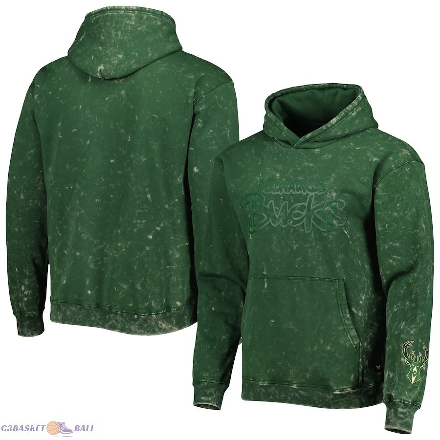 Unisex Milwaukee Bucks The Wild Collective Hunter Green Tonal Acid Wash Pullover Hoodie