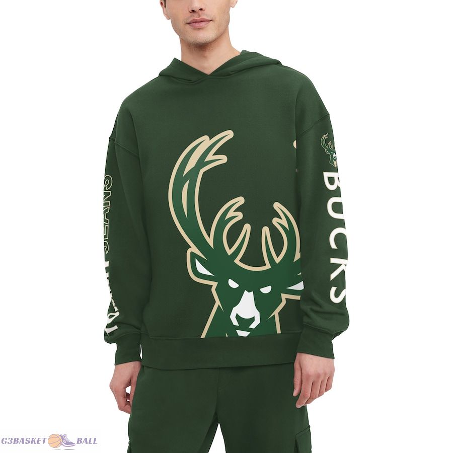 Men's Milwaukee Bucks Tommy Jeans Hunter Green Kenny Pullover Hoodie