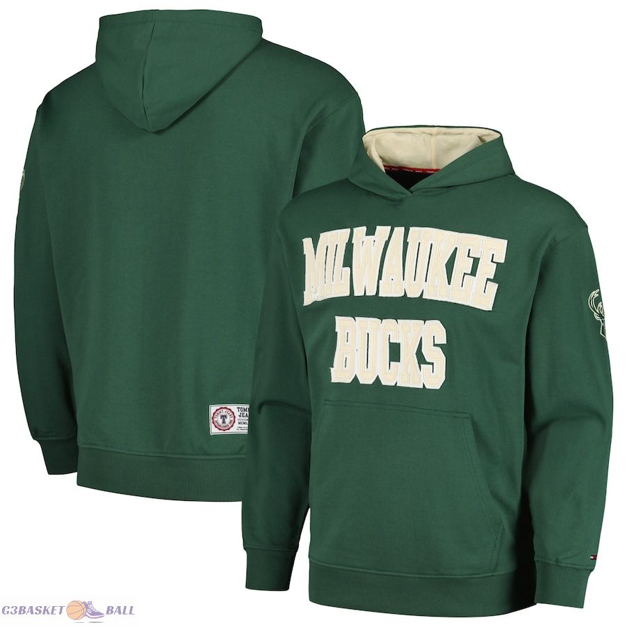 Men's Milwaukee Bucks Tommy Jeans Hunter Green Greyson Pullover Hoodie