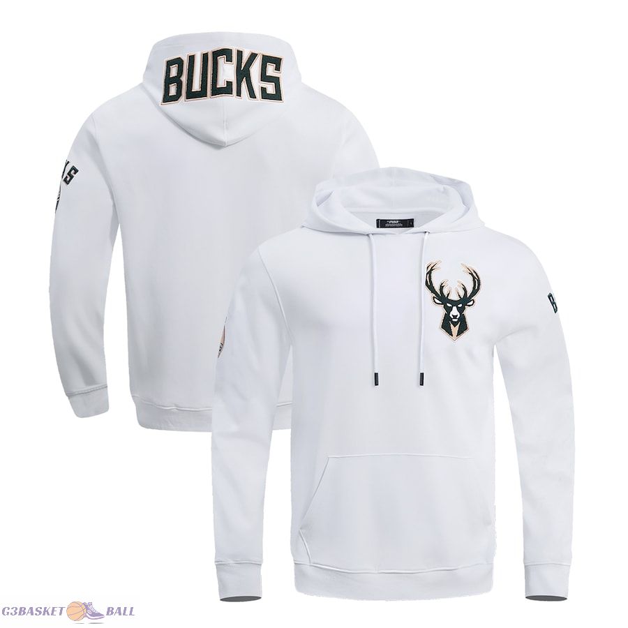 Men's Milwaukee Bucks Pro Standard White Classic Chenille DK Pullover Hoodie