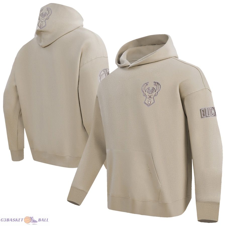 Men's Milwaukee Bucks Pro Standard Tan Neutral Dropped Shoulder Fleece Pullover Hoodie