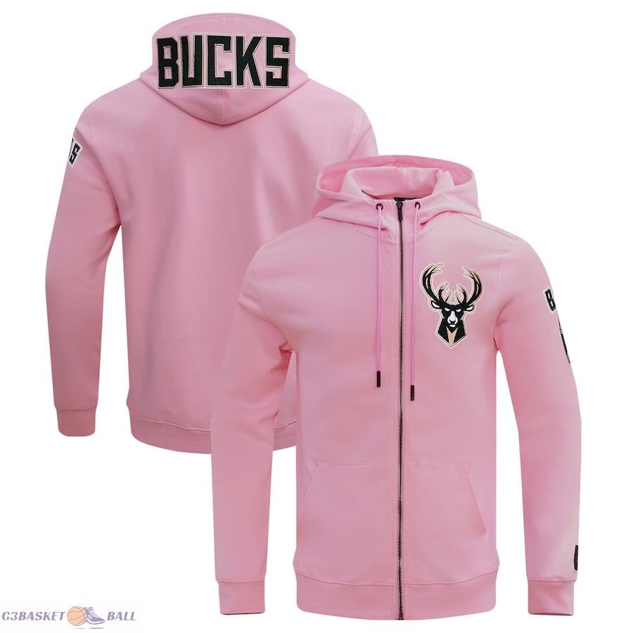 Men's Milwaukee Bucks Pro Standard Pink Classic Chenille Double Knit Full-Zip Pullover Hoodie