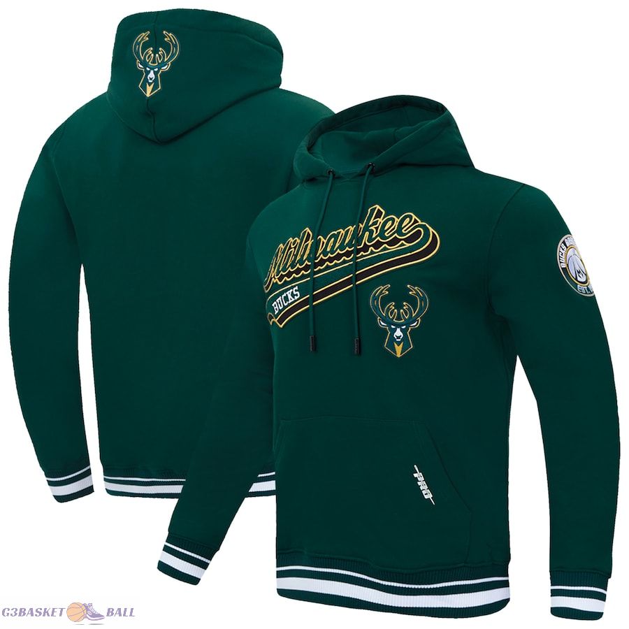 Men's Milwaukee Bucks Pro Standard Hunter Green Script Tail Fleece Pullover Hoodie