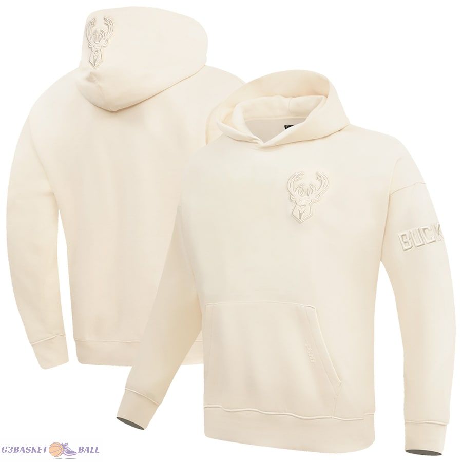 Men's Milwaukee Bucks Pro Standard Cream Neutral Dropped Shoulder Fleece Pullover Hoodie