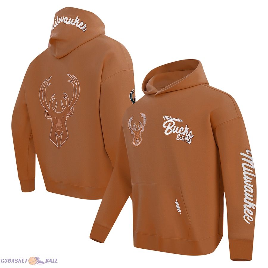 Men's Milwaukee Bucks Pro Standard Brown Paint the City Drop Shoulder Pullover Hoodie