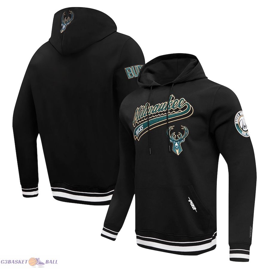 Men's Milwaukee Bucks Pro Standard Black Script Tail Pullover Hoodie