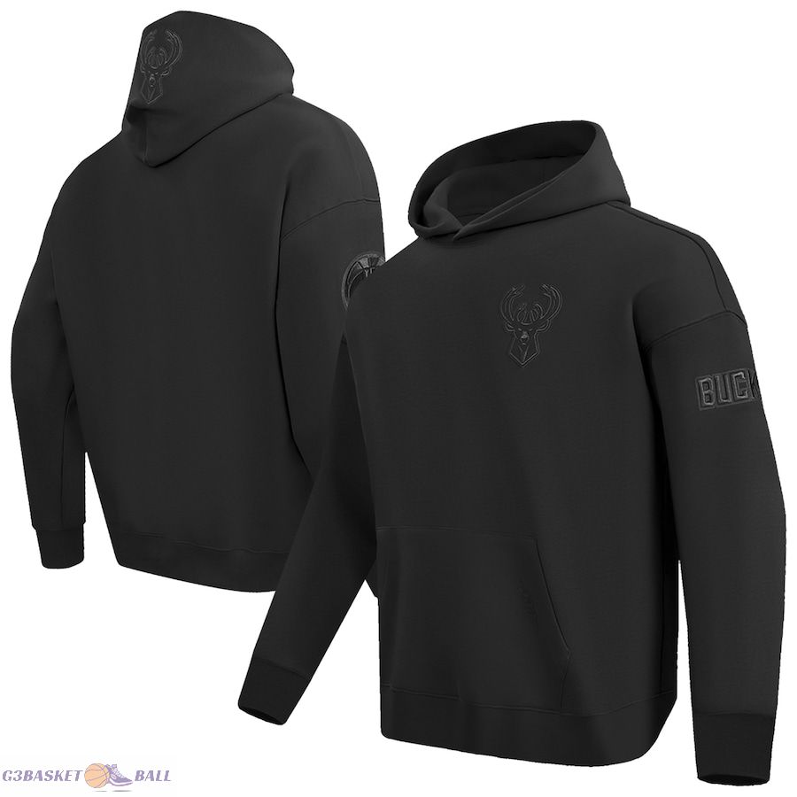 Men's Milwaukee Bucks Pro Standard Black Neutral Dropped Shoulder Fleece Pullover Hoodie