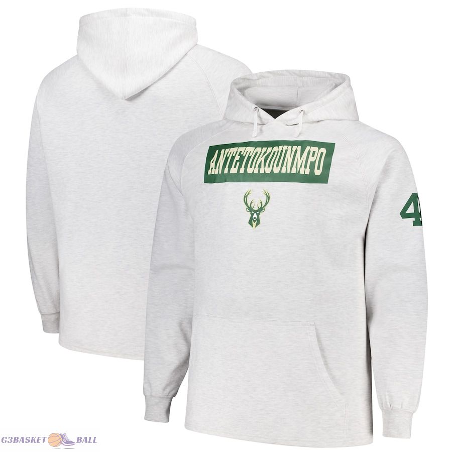 Men's Milwaukee Bucks Giannis Antetokounmpo Profile Ash Big & Tall Player Double Face Tri-Blend Pullover Hoodie