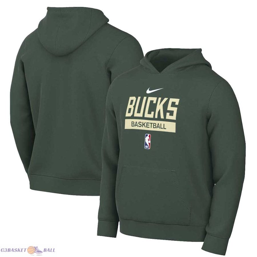 Men's Milwaukee Bucks Nike Hunter Green 2022/23 Spotlight On-Court Practice Performance Pullover Hoodie