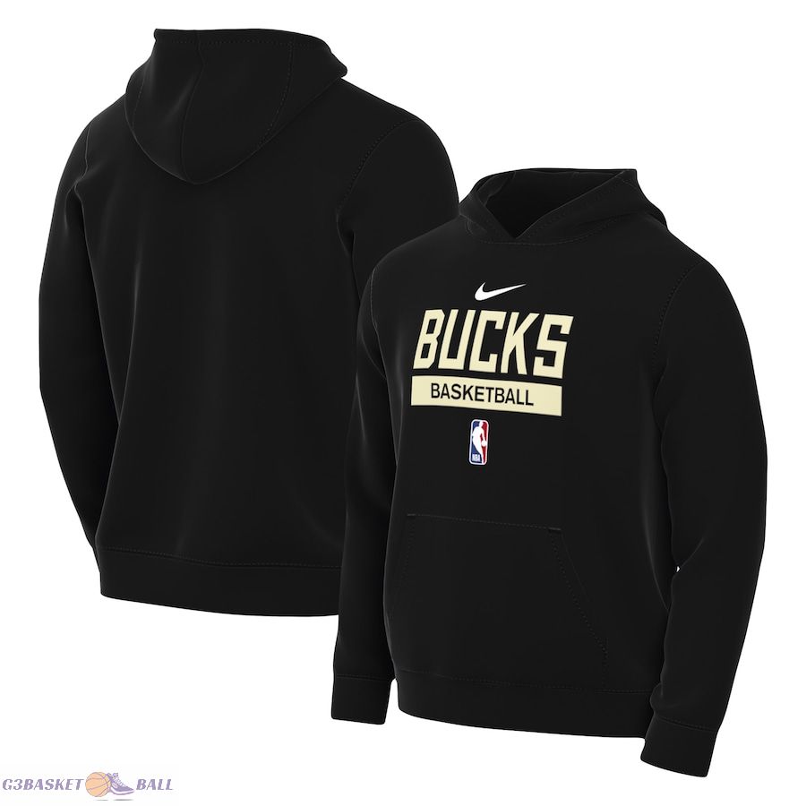 Men's Milwaukee Bucks Nike Black 2022/23 Spotlight On-Court Practice Performance Pullover Hoodie