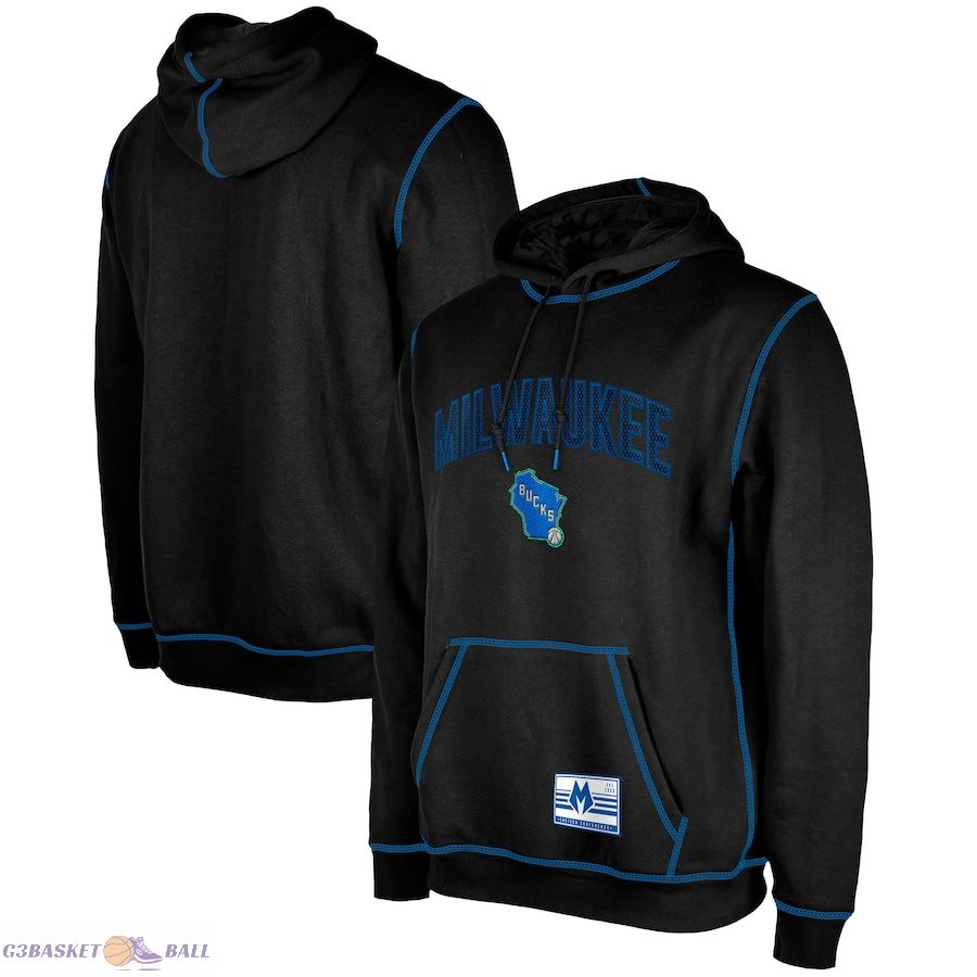 Men's Milwaukee Bucks New Era Black 2023/24 City Edition Satin Stitch Elite Pack Pullover Hoodie