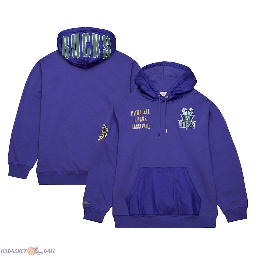 Men's Milwaukee Bucks Mitchell & Ness Purple Team OG 2.0 Vintage Logo Fleece Pullover Hoodie