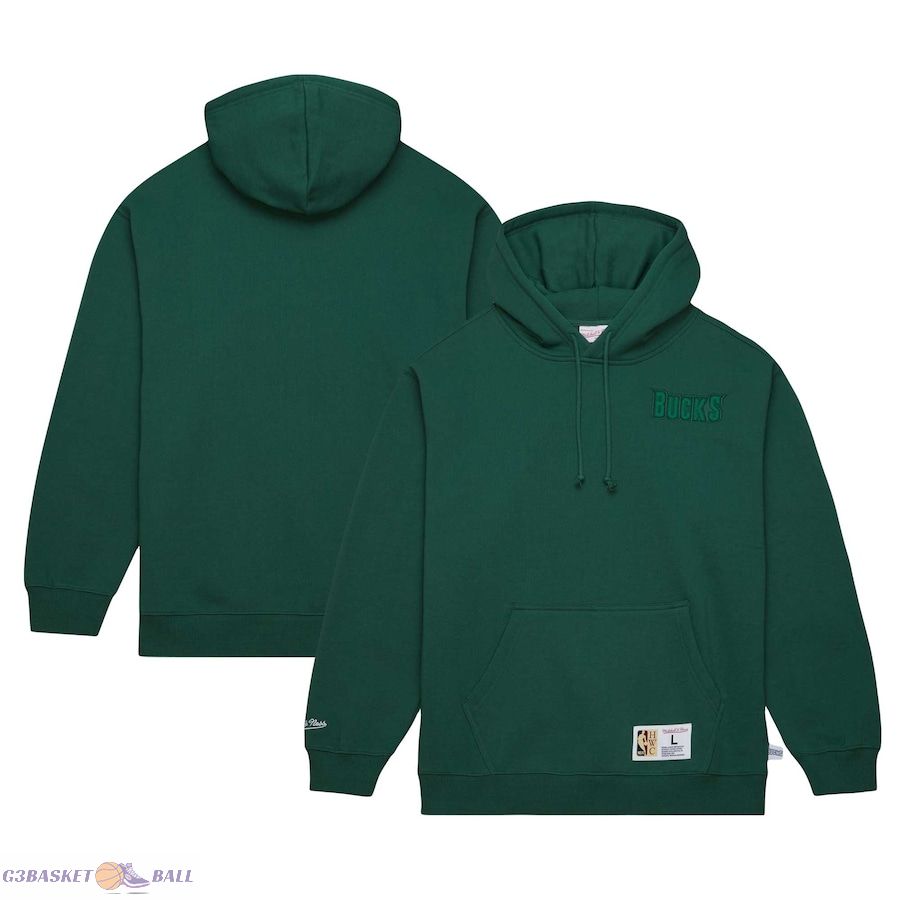 Men's Milwaukee Bucks Mitchell & Ness Hunter Green Hardwood Classics Tonal Pullover Hoodie