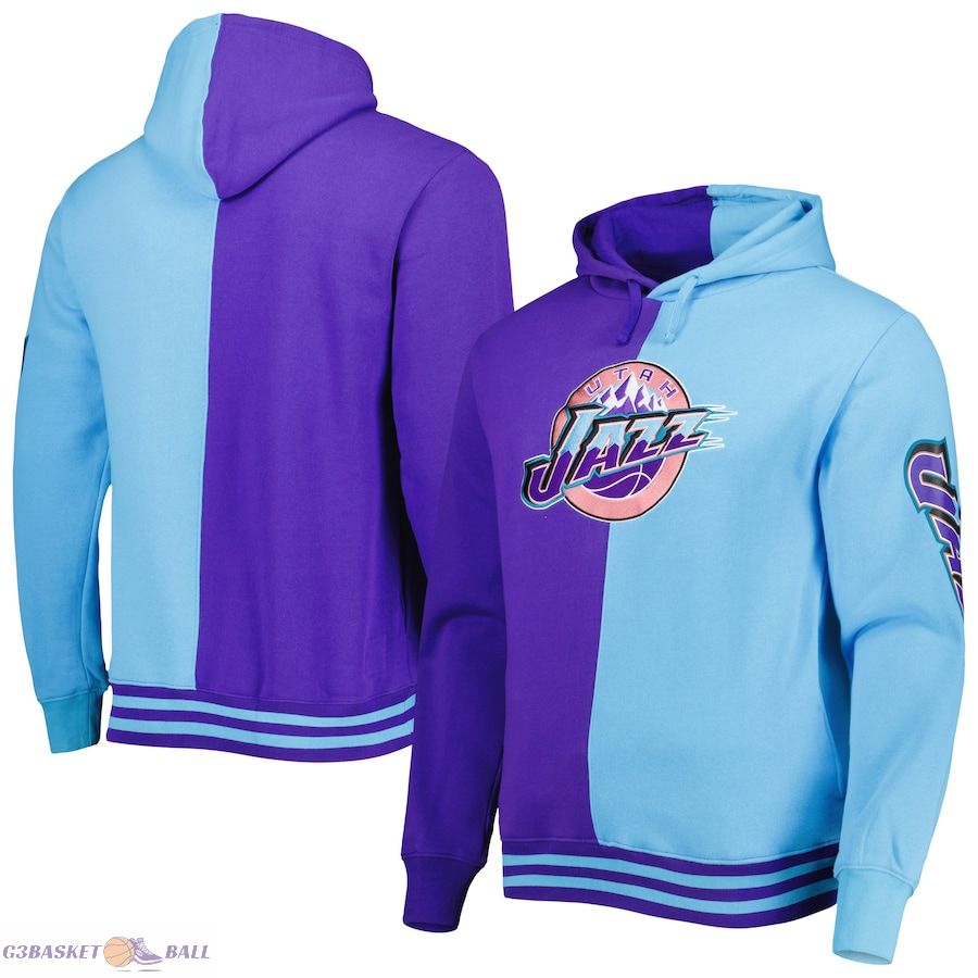 Men's Utah Jazz Mitchell & Ness Purple/Turquoise Hardwood Classics Split Pullover Hoodie