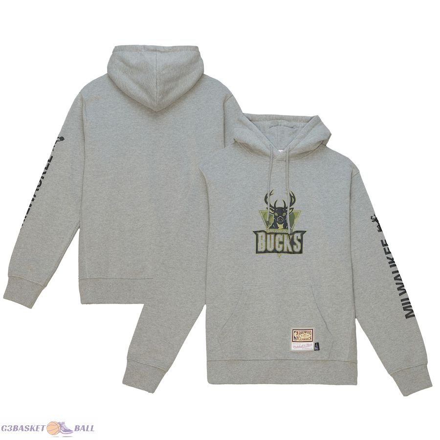 Men's Milwaukee Bucks Mitchell & Ness Heather Gray Hardwood Classics Ghost Camo Pullover Hoodie