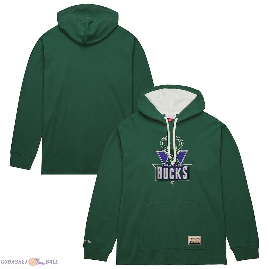 Men's Milwaukee Bucks Mitchell & Ness Green Hardwood Classics Lightweight Thermal Pullover Hoodie