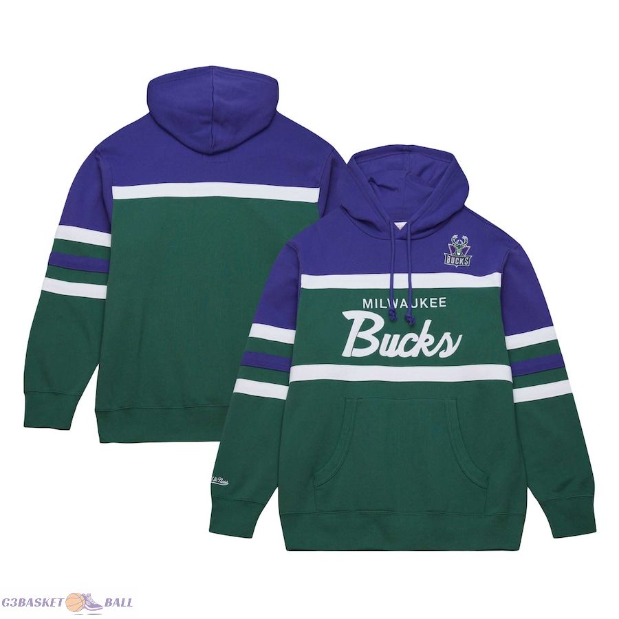 Men's Milwaukee Bucks Mitchell & Ness Green/Purple Head Coach Pullover Hoodie