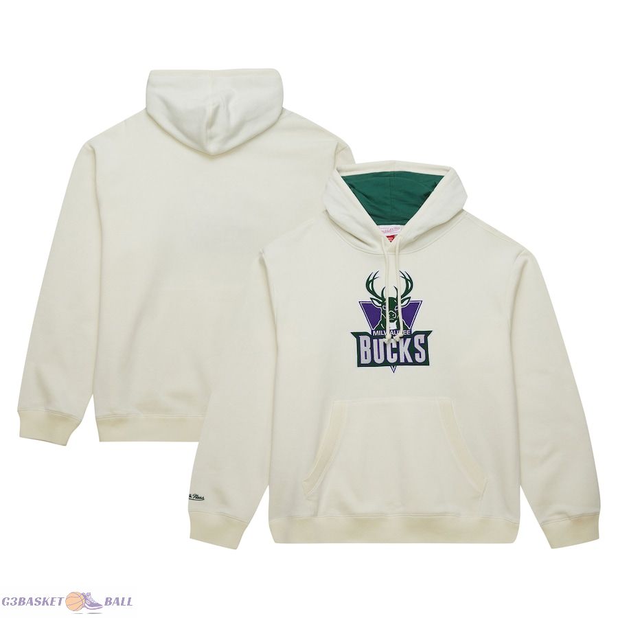 Men's Milwaukee Bucks Mitchell & Ness Cream Hardwood Classics Vintage Pullover Hoodie